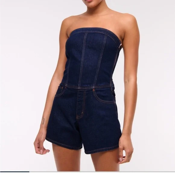Strapless Denim Romper - Picture 2 of 7